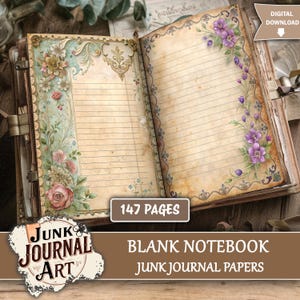 Blank Notebook Junk journal paper, junk journal supplies, junk journal kits, Blank Notebook pages, blank junk journal scrapbook, lined paper