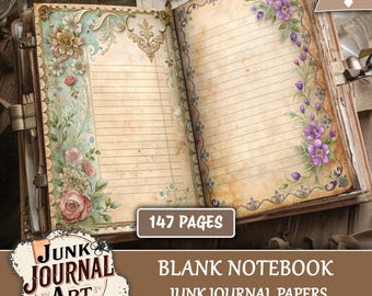 Blank Notebook Junk journal paper, junk journal supplies, junk journal kits, Blank Notebook pages, blank junk journal scrapbook, lined paper