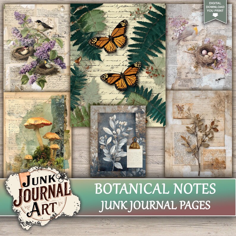 Botanical Notes Junk Journal Printable Pages - Vintage Herbarium Kit ...
