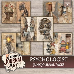 junk journal supplies, junk journal kits, junk journal paper, junk journal pages, Vintage Junk journal, Medical junk journal, Psychologist journal, Brain art, Mental Health, Phrenology Head, Mind Art, fussy cut, printable paper