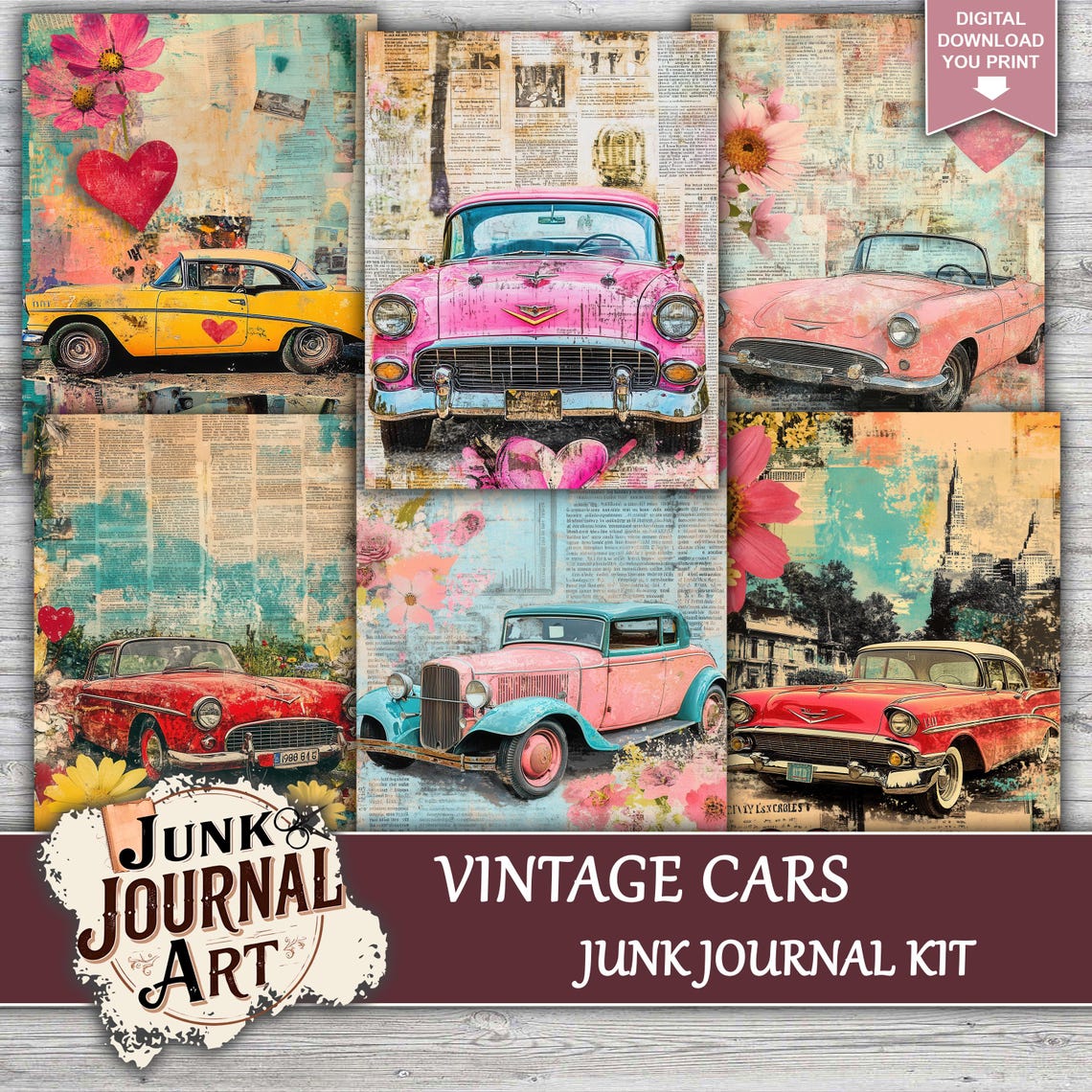 Car Notes Journal Old Car Junk Journal, Junk Journal Supplies, Junk Journal Kits, Vintage ...