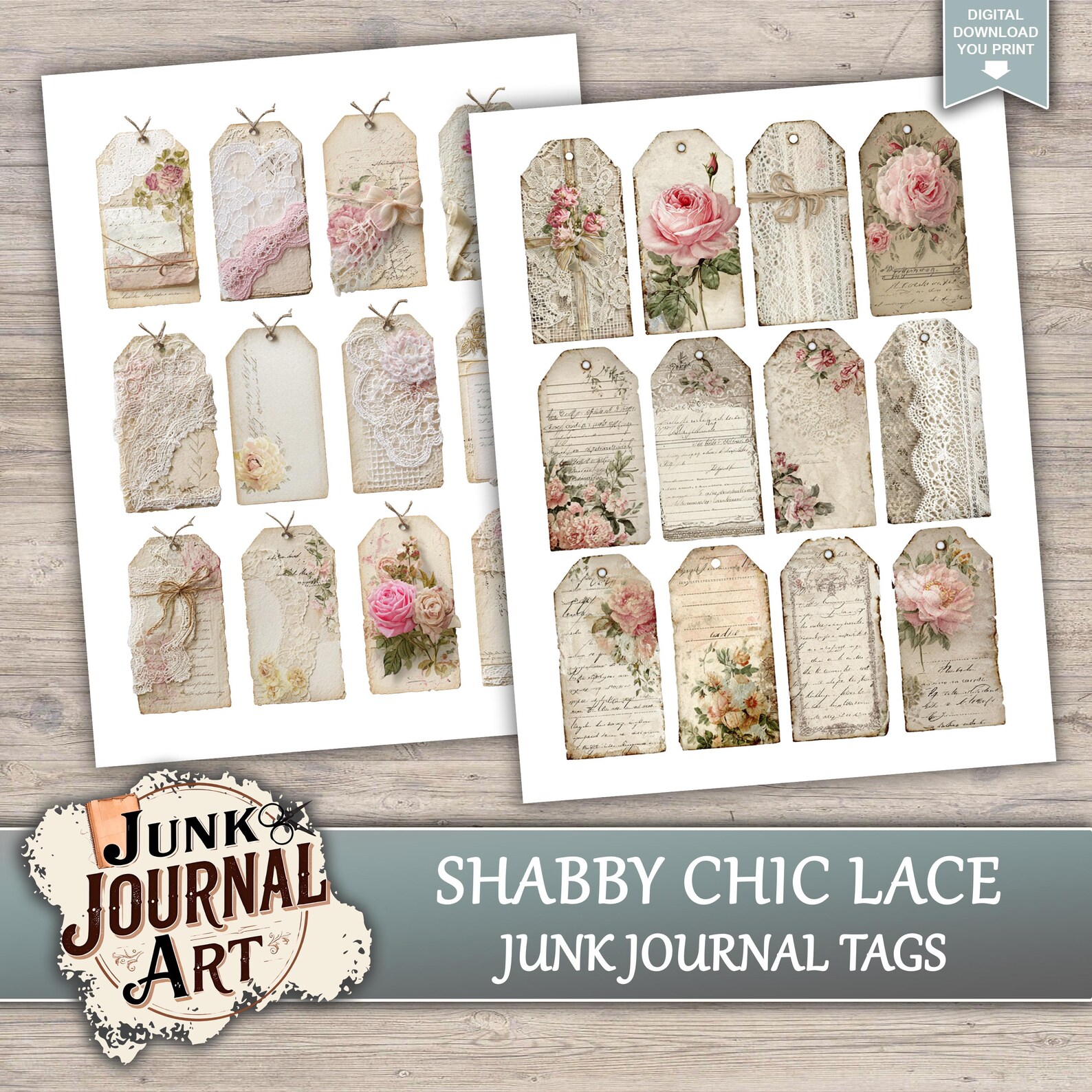 Shabby Chic Lace Junk Journal Printable Pages - Junk Journal Supplies ...