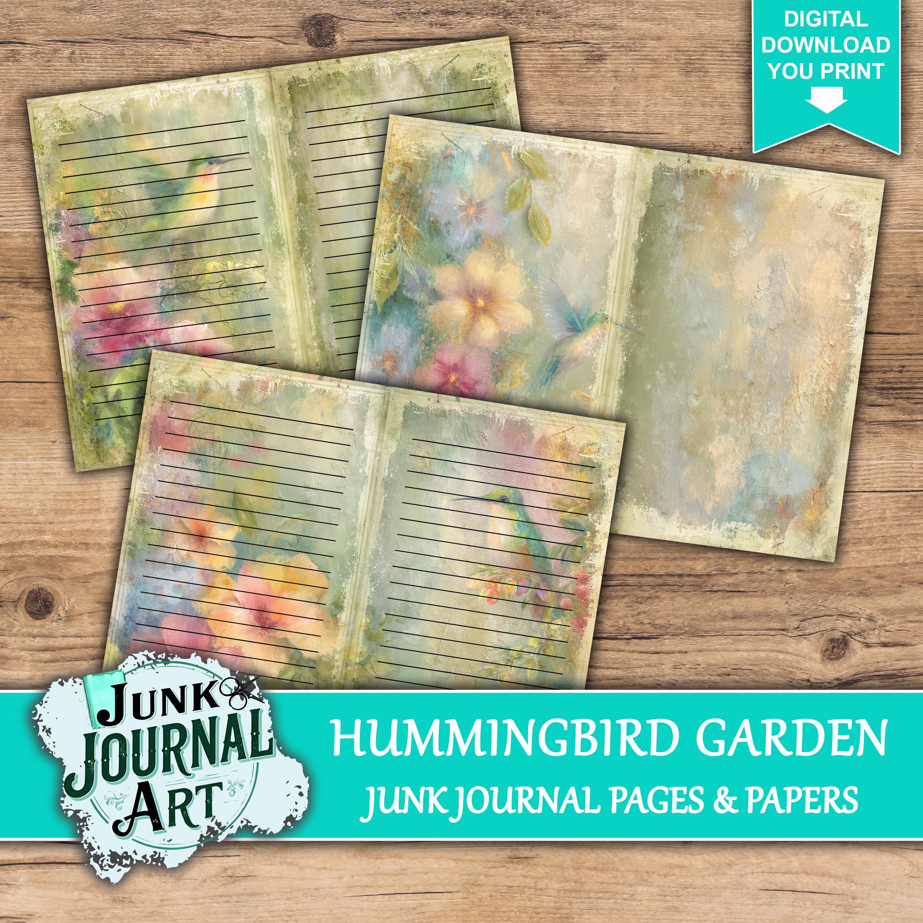 Hummingbird Garden Junk Journal Printable Pages, Vintage Bird Ephemera ...