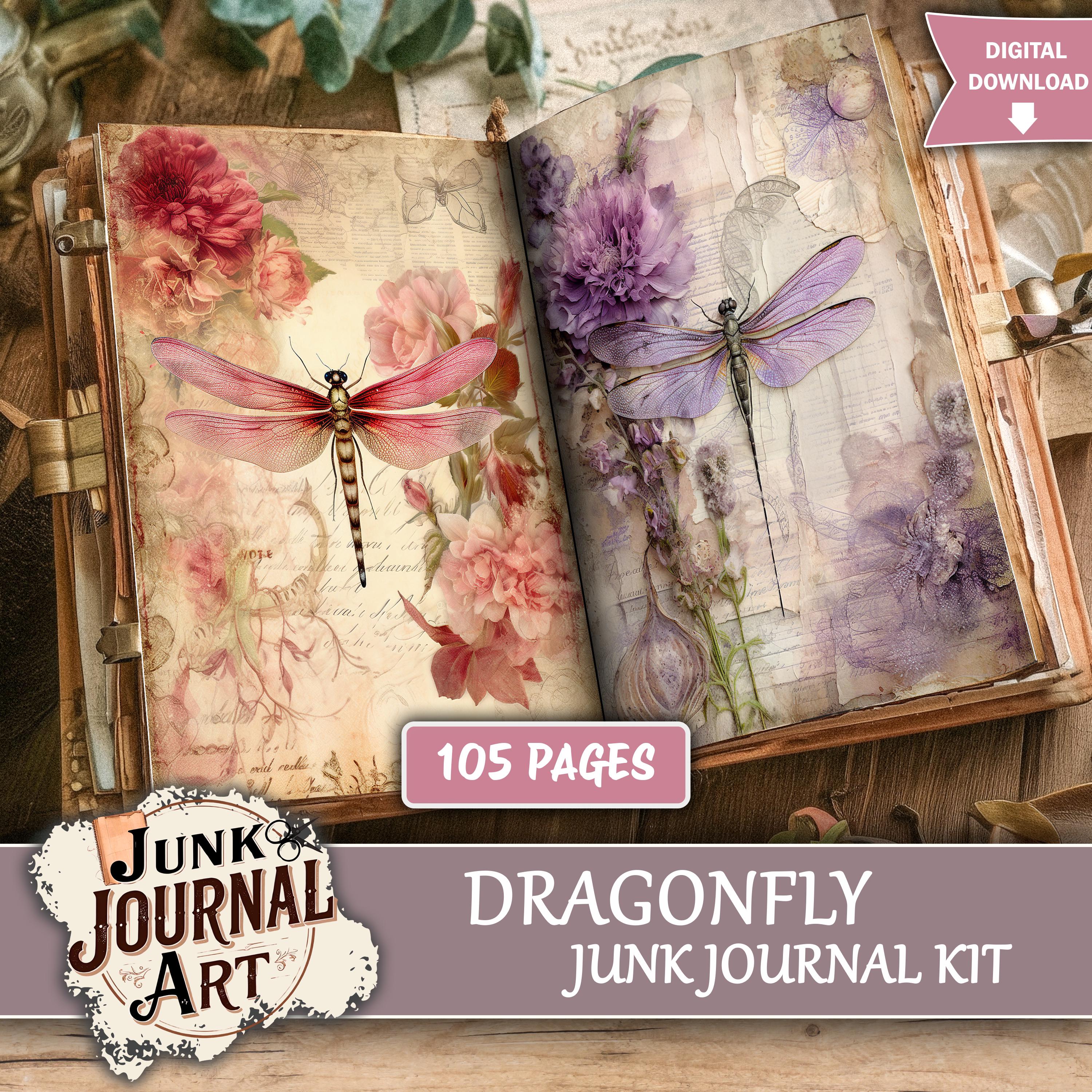 Vintage Dragonfly Junk Journal Kit, Floral Printable Papers, Ephemera ...