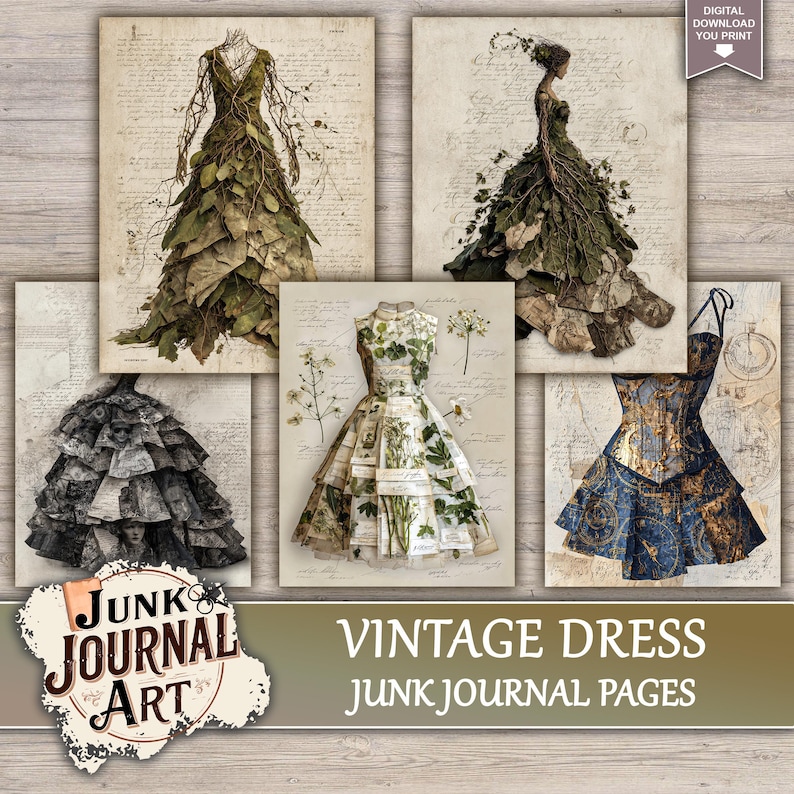 Vintage Dress Junk Journal Printable Pages - Fashion Illustration Kit ...