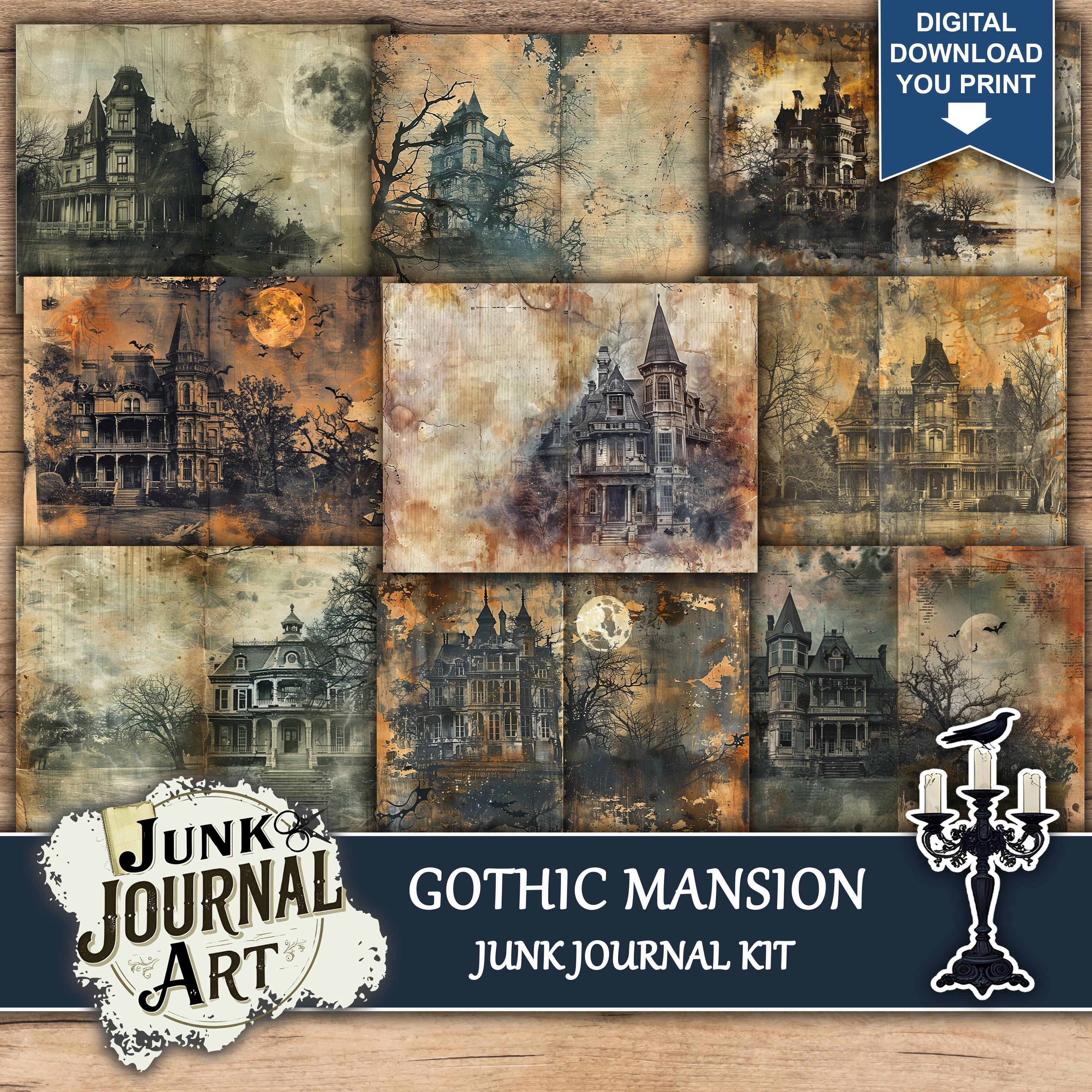 Gothic Mansion Junk Journal Kit, Dark Castle Scrapbook Papers, Haunted ...