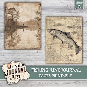 junk journal supplies, junk journal kits, junk journal ideas, junk journal paper, junk journal pages, Vintage Junk journal, Fishing Junk Journal, Vintage Fisherman, Angler Ephemera,Rustic Masculine, Fish journal paper, Fish Illustration, Lake Life Journal, Printable Paper
