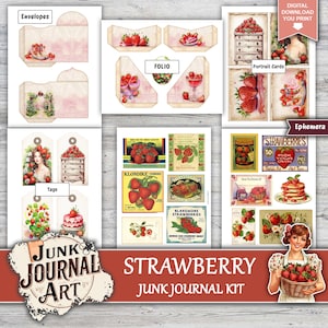 junk journal supplies, junk journal kits, junk journal ideas, junk journal paper, junk journaling kits, junk journaling, junk journal sticker, vintage junk journal, Strawberry journal, goose junk journal, Strawberry clipart, Fussy cuts, scrapbook