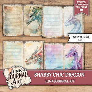 Junk Journal Dragon, Junk journal roses, ephemera dragon, Shabby Chic, junk journal kits, junk journal ideas, rose pink, vintage journal, floral journal, Junk journal roses, dragon stickers, junk journal supplies, journaling supplies