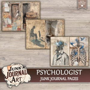 junk journal supplies, junk journal kits, junk journal paper, junk journal pages, Vintage Junk journal, Medical junk journal, Psychologist journal, Brain art, Mental Health, Phrenology Head, Mind Art, fussy cut, printable paper