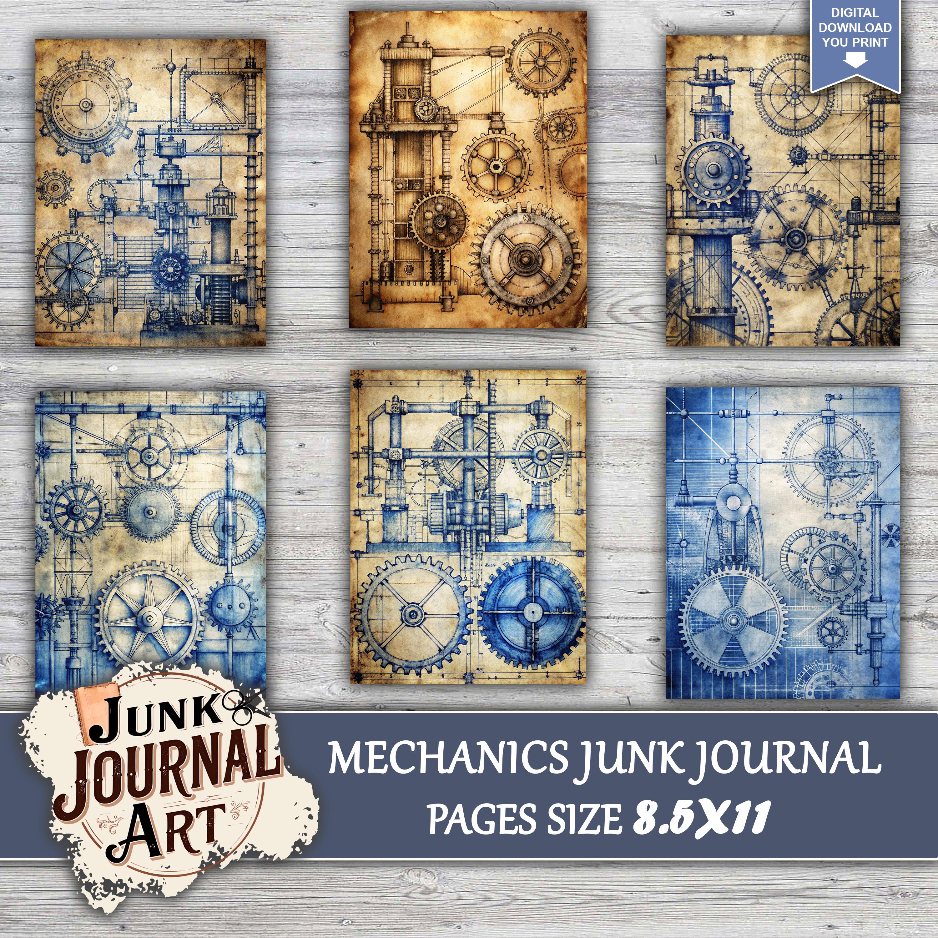 Steampunk Mechanics Junk Journal Kit - Industrial Blueprint Pages - Etsy