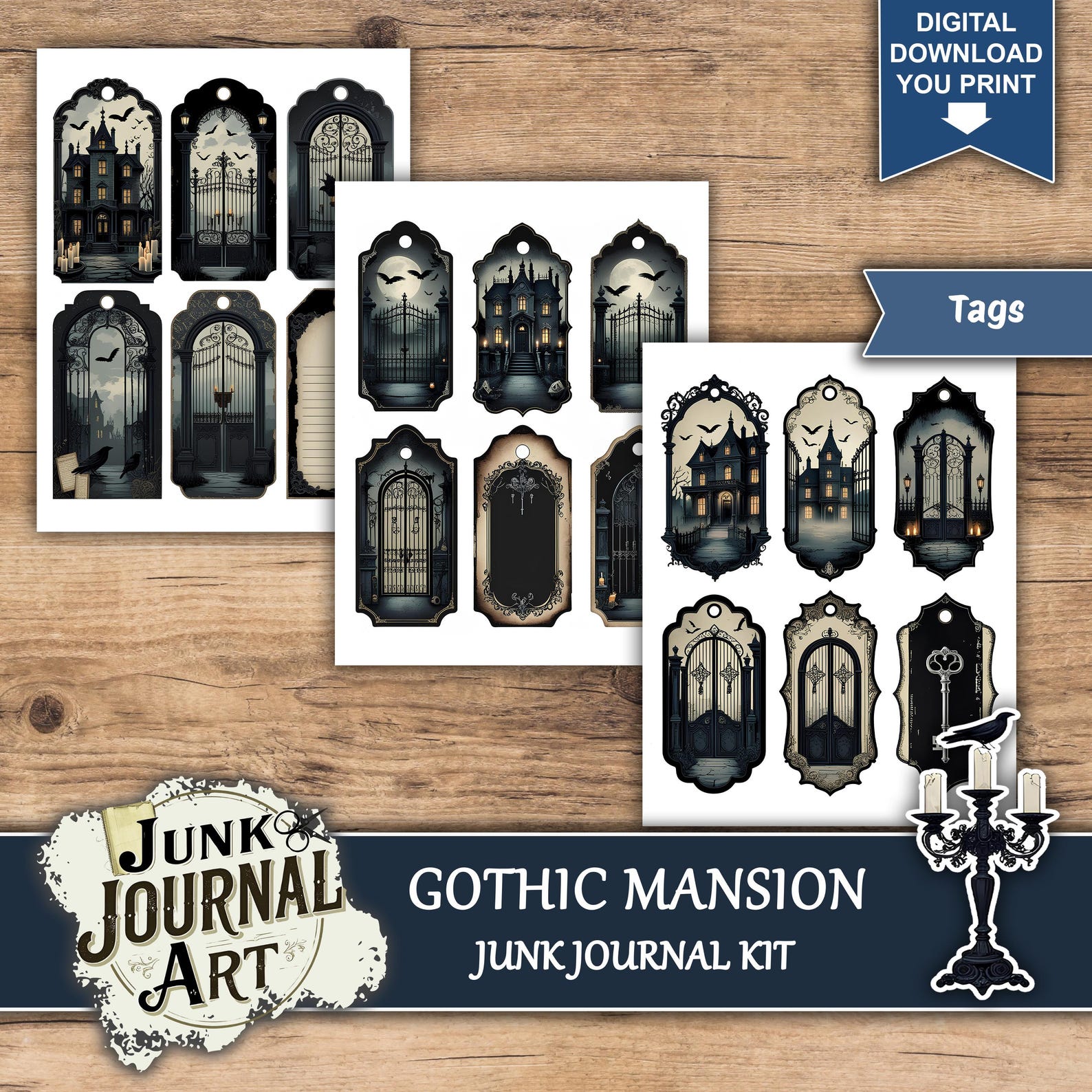 Gothic Mansion Junk Journal Kit, Dark Castle Scrapbook Papers, Haunted ...