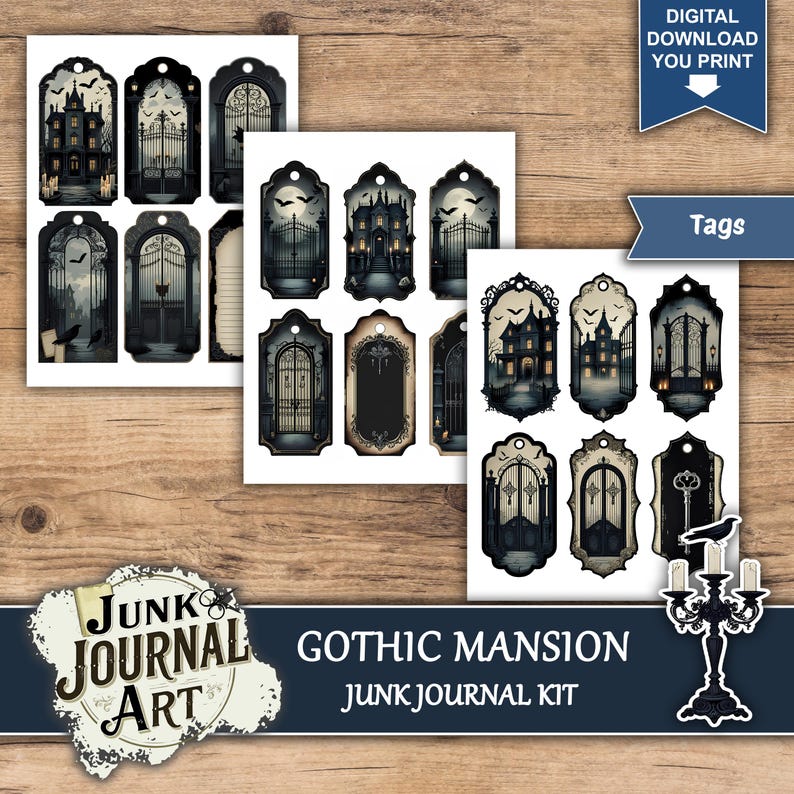 Gothic Mansion Junk Journal Kit, Dark Castle Scrapbook Papers, Haunted ...
