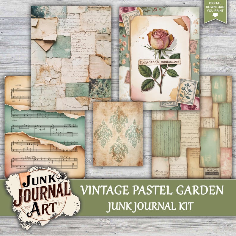 Vintage Pastel Green Junk Journal, Shabby Chic Journal Kits, Junk ...