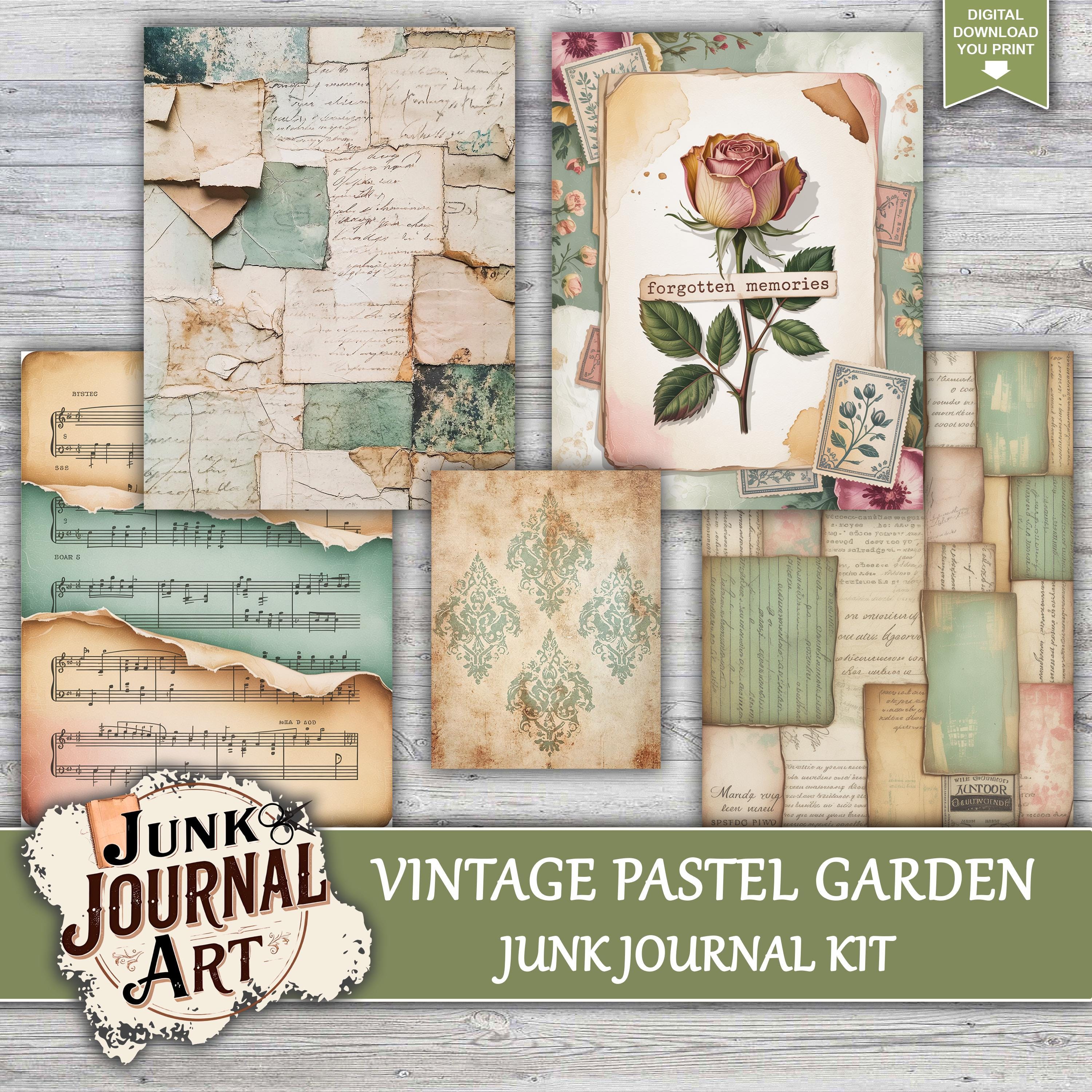 Vintage Pastel Green Junk Journal, Shabby Chic Journal Kits, Junk ...