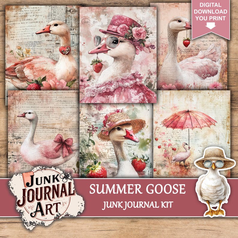 junk journal supplies, junk journal kits, junk journal ideas, junk journal paper, junk journaling kits, junk journaling, junk journal sticker, vintage junk journal, Strawberry journal, goose junk journal, Strawberry clipart, Fussy cuts, scrapbook
