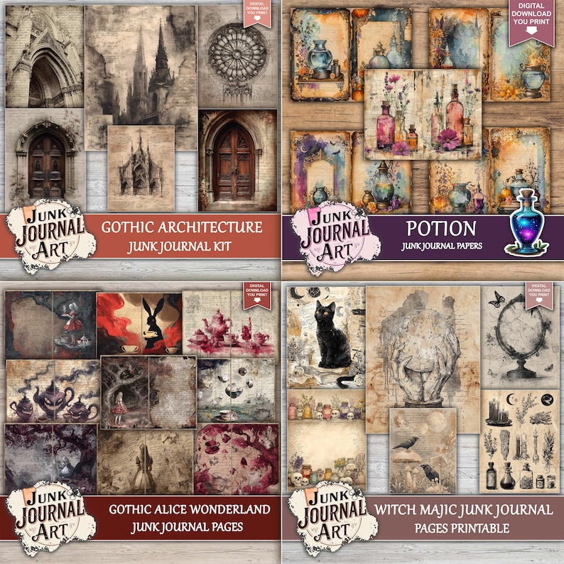 Gothic Junk Journal Bundle, Dark Academia Paper, Witchy Ephemera Kit ...