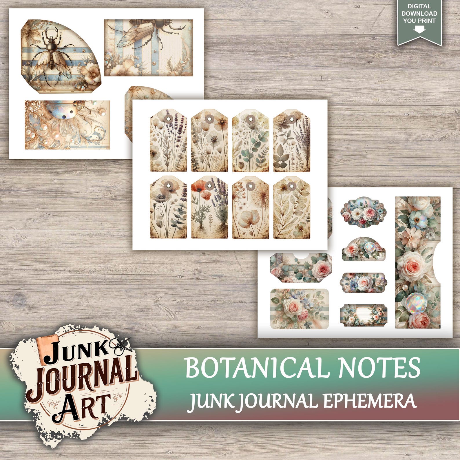 Botanical Notes Junk Journal Printable Pages - Vintage Herbarium Kit ...