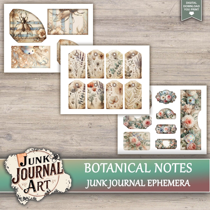 Botanical Notes Junk Journal Printable Pages - Vintage Herbarium Kit ...