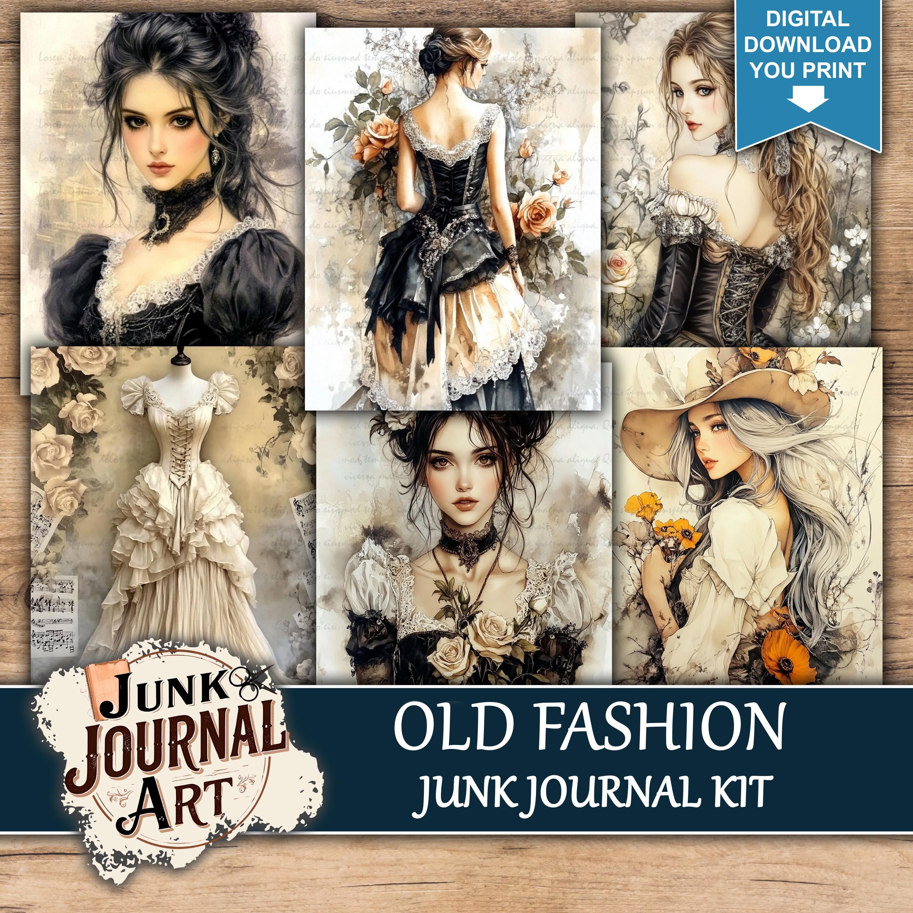 Vintage Fashion Junk Journal Kit, Victorian Dress Scrapbook Papers, Old ...