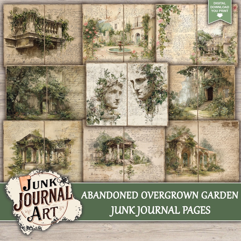 Abandoned Overgrown Garden Junk Journal Printable Pages, Vintage ...