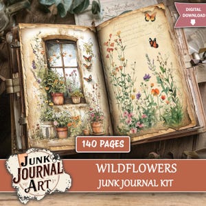 Junk Journal, junk journal supplies, junk journal kits, junk journal ideas, junk journal paper, junk journaling kits, junk journal sticker, junk journal flowers, Wildflowers paper, floral junk journal, wildflowers stickers, vintage wildflowers