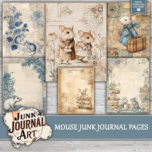 junk journal supplies, junk journal kits, junk journal ideas, junk journal paper, junk journal pages, vintage junk journal, Cute Mouse Journal, Vintage Mice, Whimsical Animal, Cottagecore Kit, Field Mouse Art, Nursery Journal, Storybook Ephemera, Printable Paper