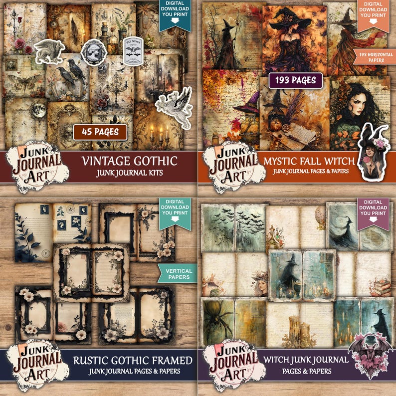 Gothic Junk Journal Bundle, Dark Academia Paper, Witchy Ephemera Kit ...