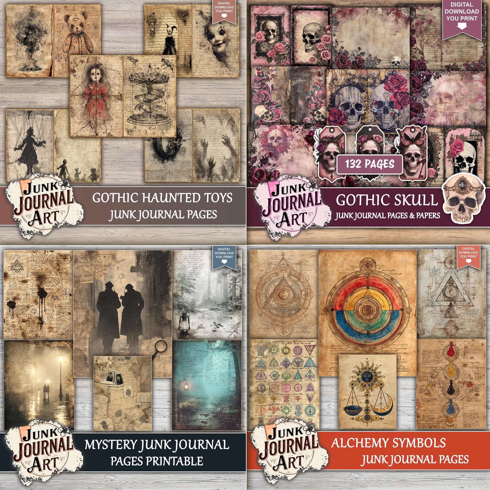 Gothic Junk Journal Bundle, Dark Academia Paper, Witchy Ephemera Kit ...