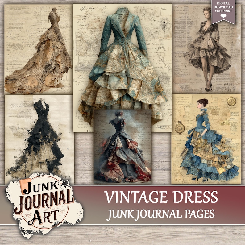 Vintage Dress Junk Journal Printable Pages - Fashion Illustration Kit ...