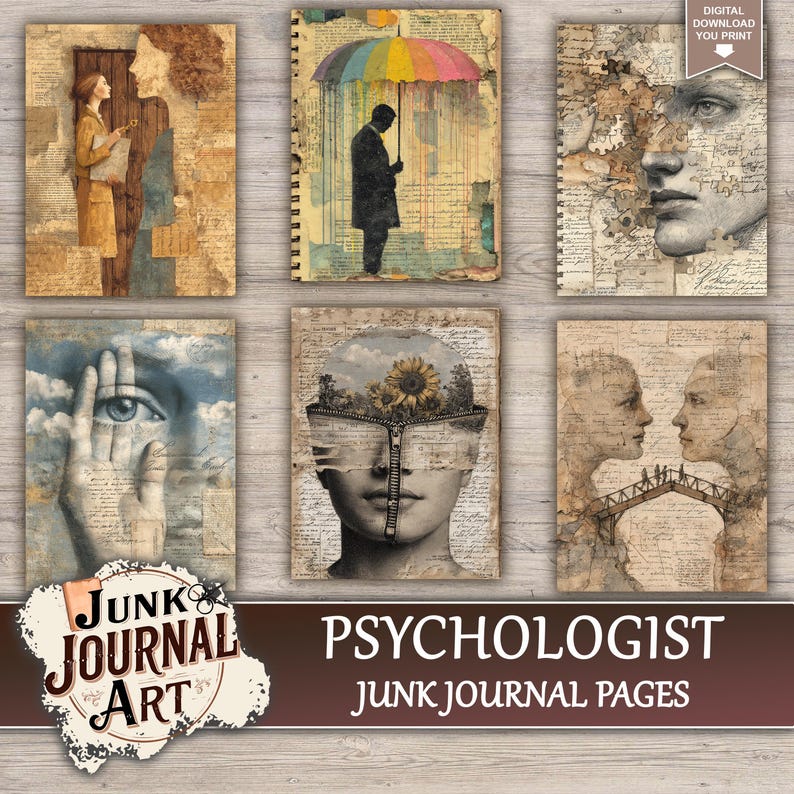 junk journal supplies, junk journal kits, junk journal paper, junk journal pages, Vintage Junk journal, Medical junk journal, Psychologist journal, Brain art, Mental Health, Phrenology Head, Mind Art, fussy cut, printable paper
