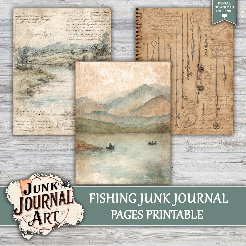 junk journal supplies, junk journal kits, junk journal ideas, junk journal paper, junk journal pages, Vintage Junk journal, Fishing Junk Journal, Vintage Fisherman, Angler Ephemera,Rustic Masculine, Fish journal paper, Fish Illustration, Lake Life Journal, Printable Paper