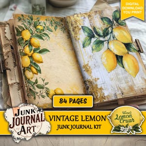 Vintage Lemon junk journal - junk journal supplies, junk journal kits, lemon ephemera, vintage junk journal sticker, tags, labels, printable