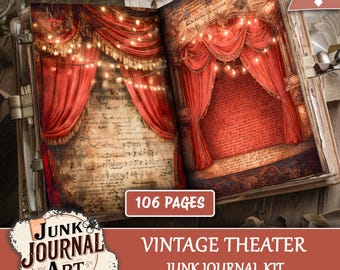 Vintage Theater Junk Journal Kit: 106+ Printable Pages for Scrapbooking and Paper Crafts