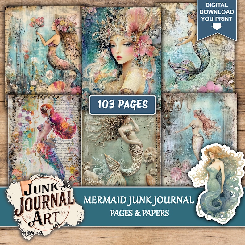 Vintage Mermaid Junk Journal Kit, Ocean Printable Papers, Nautical ...