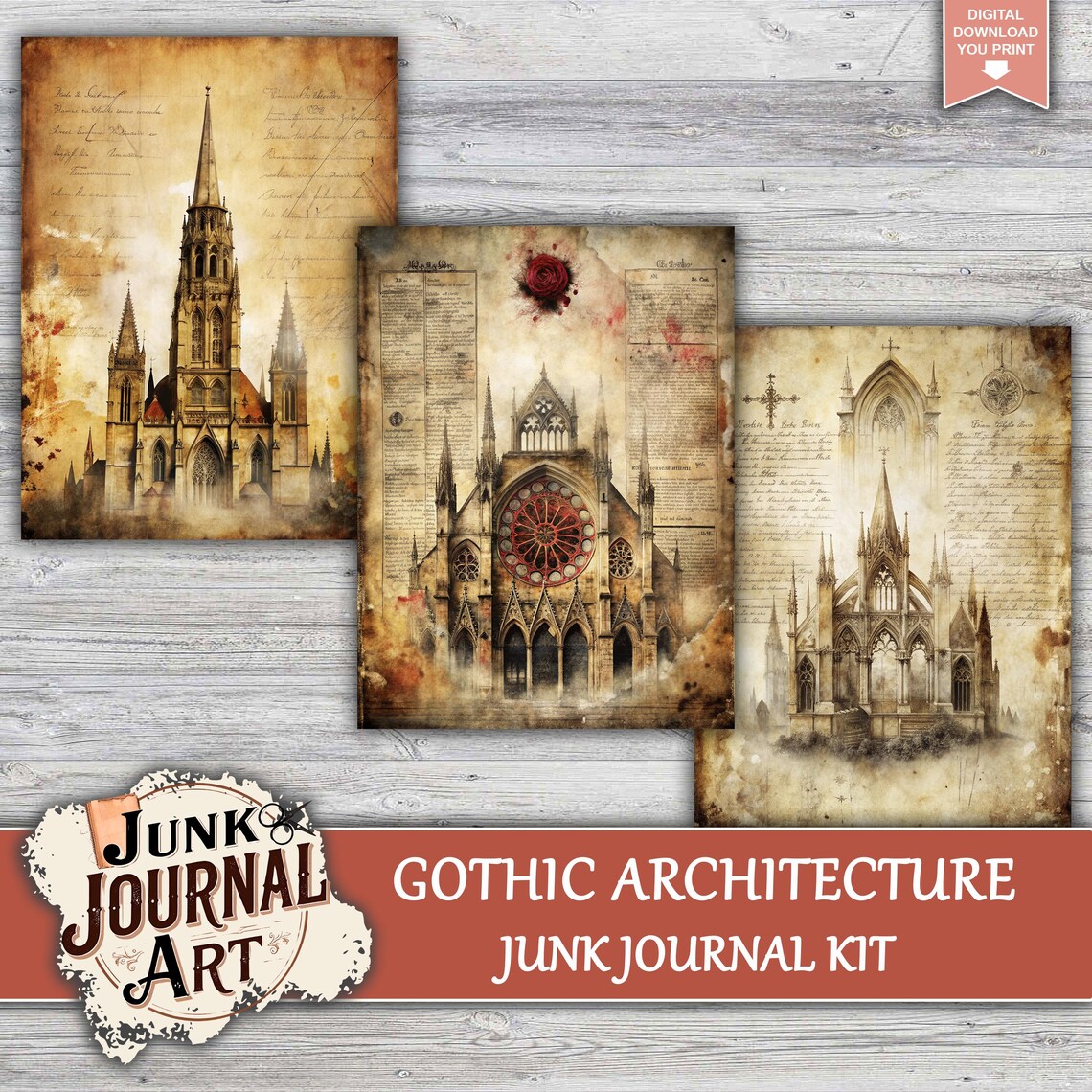 Gothic Architecture Junk Journal Pages, Junk Journal Supplies, Junk ...