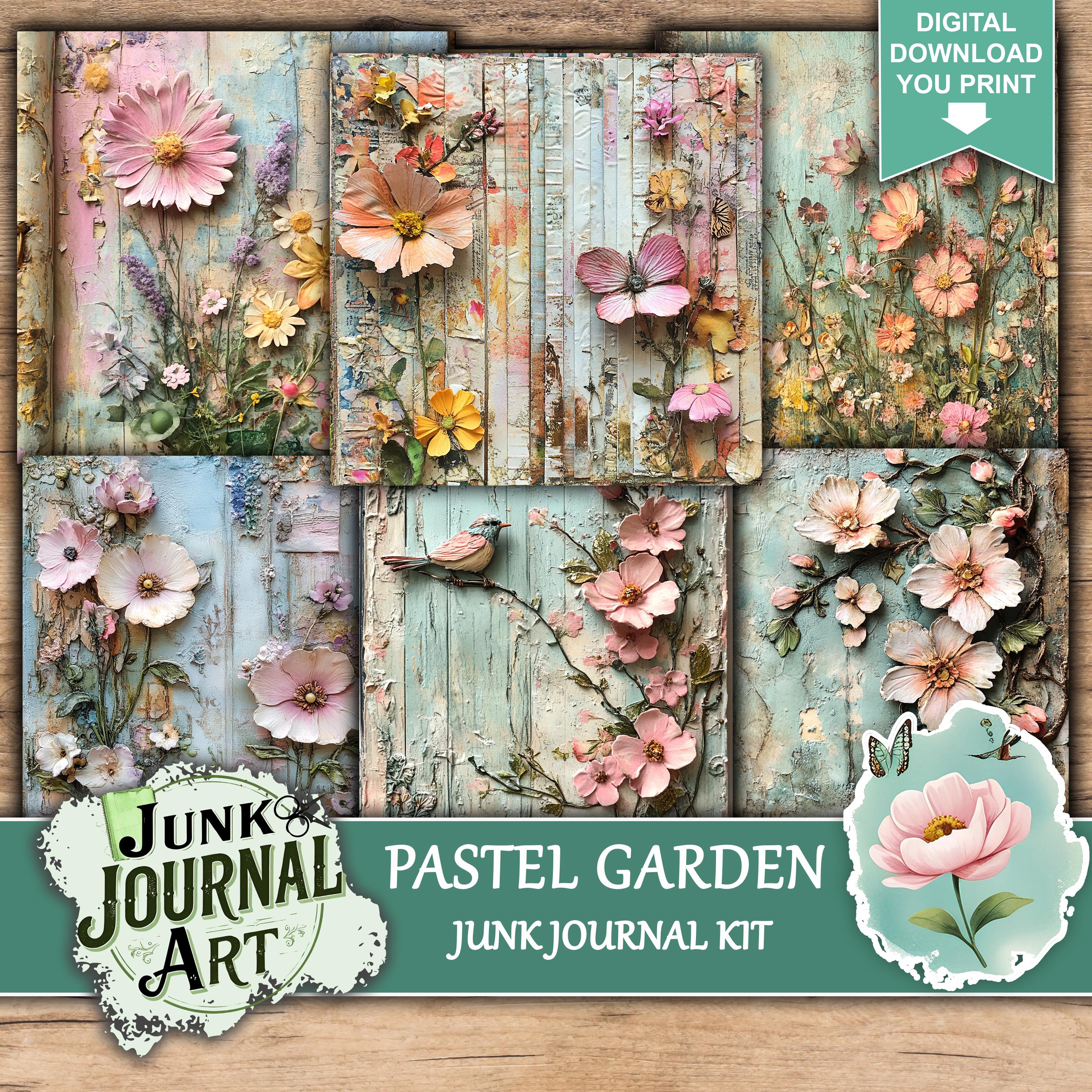 Vintage Pastel Garden Junk Journal Kit, Shabby Chic Soft Floral ...