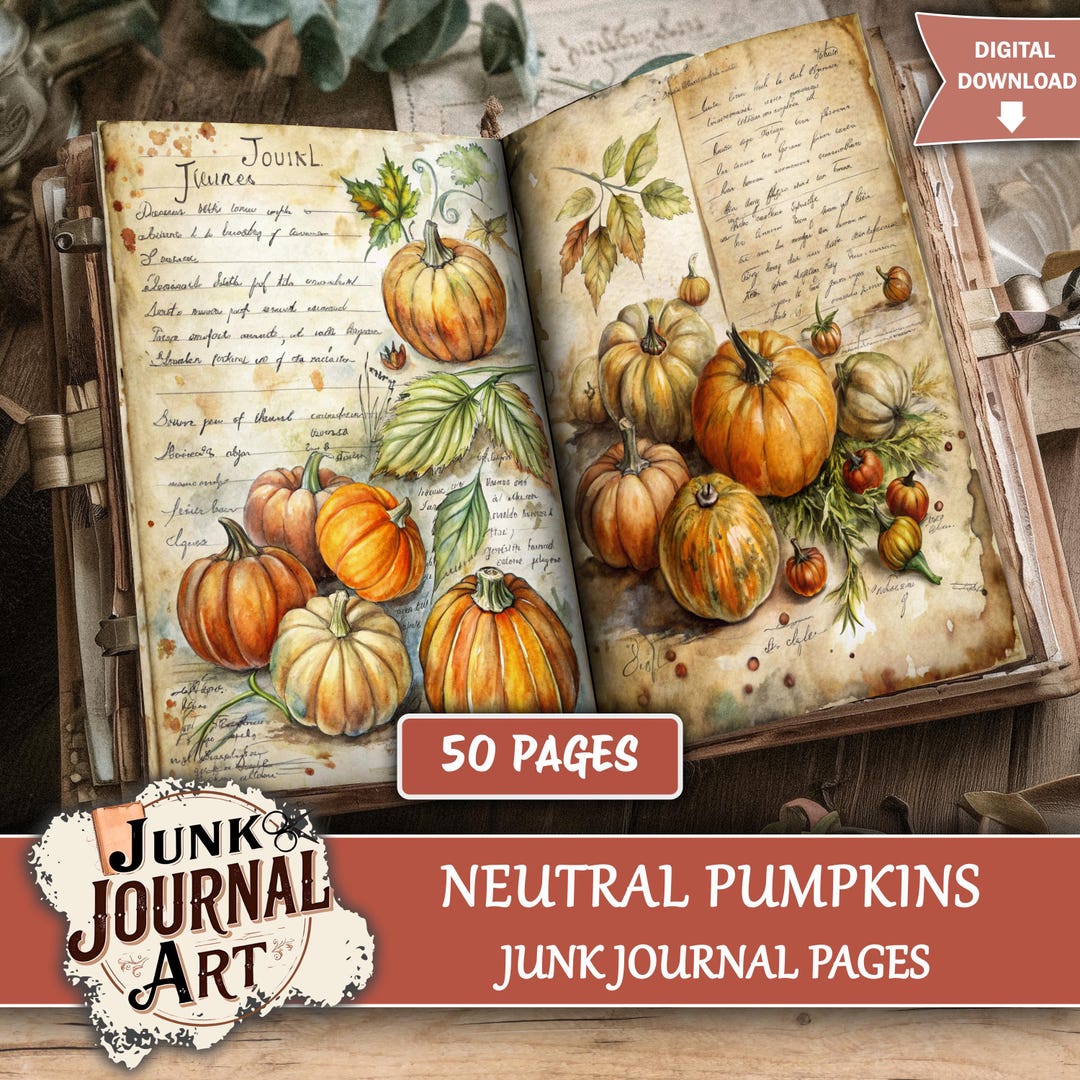 Neutral Pumpkin Junk Journal Pages - Vintage Autumn Botanical Printable ...