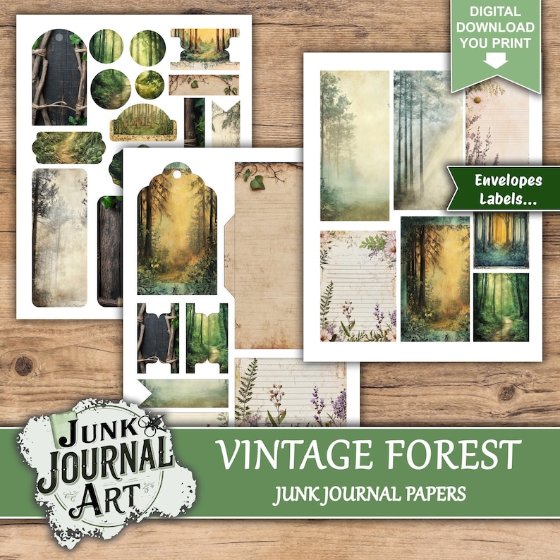Forest Junk Journal Kit, Vintage Woodland Printable Pages, Botanical ...