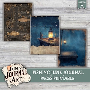 junk journal supplies, junk journal kits, junk journal ideas, junk journal paper, junk journal pages, Vintage Junk journal, Fishing Junk Journal, Vintage Fisherman, Angler Ephemera,Rustic Masculine, Fish journal paper, Fish Illustration, Lake Life Journal, Printable Paper