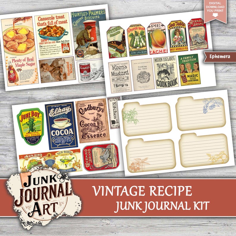 Recipe Junk Journal Kits Printables, Kitchen Junk Journal, Junk Journal ...