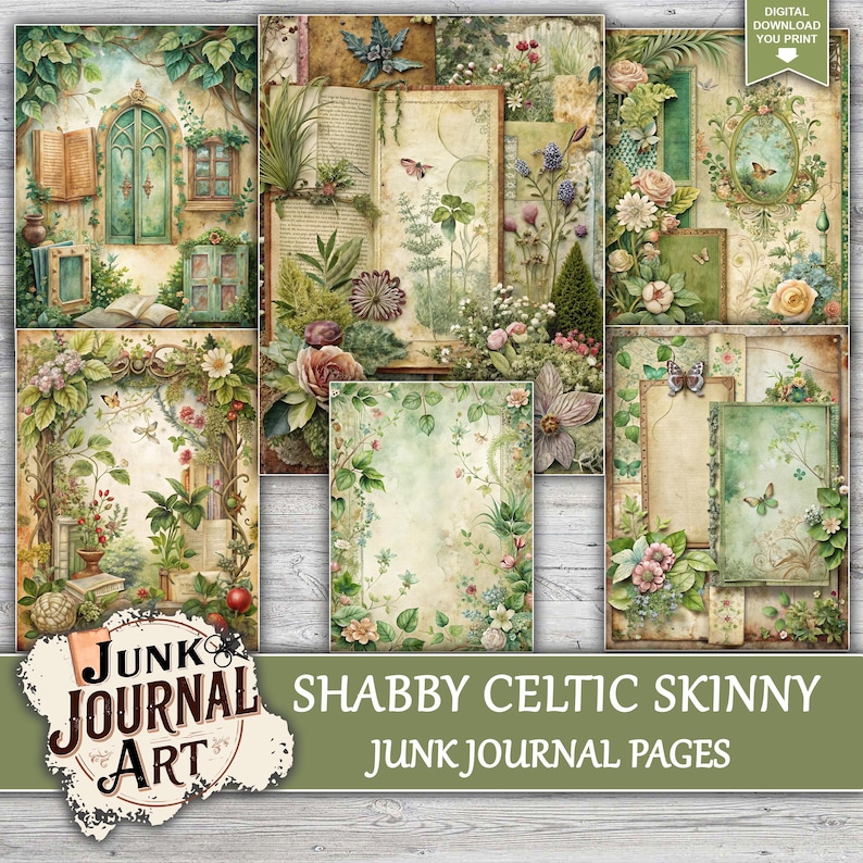 junk journal supplies, junk journal kits, junk journal ideas, junk journal paper,junk journal pages, vintage junk journal, Green Junk Journal,Skinny Junk Journal, Scrapbook Kit, flower junk journal, Shabby Chic Style, Rose junk journal, Cottage Core