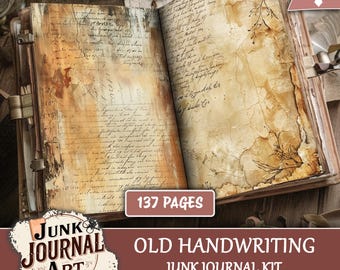 Handwriting paper printable, Junk journal supplies, Junk journal kits, vintage junk journal printables, vintage scrapbook paper, Tags, cards