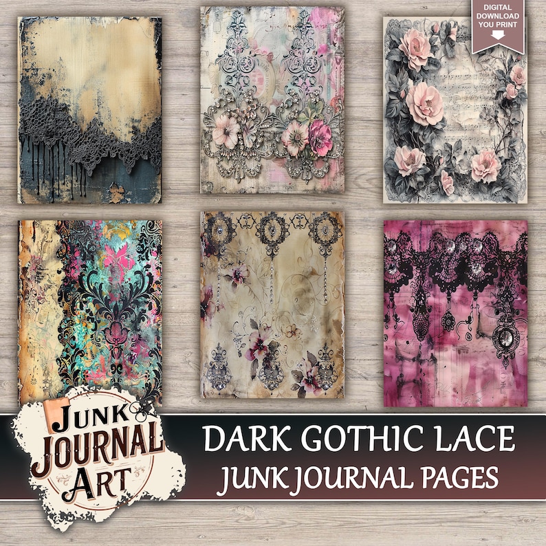 Dark Gothic Lace Junk Journal Printable Pages - Black Victorian Kit ...