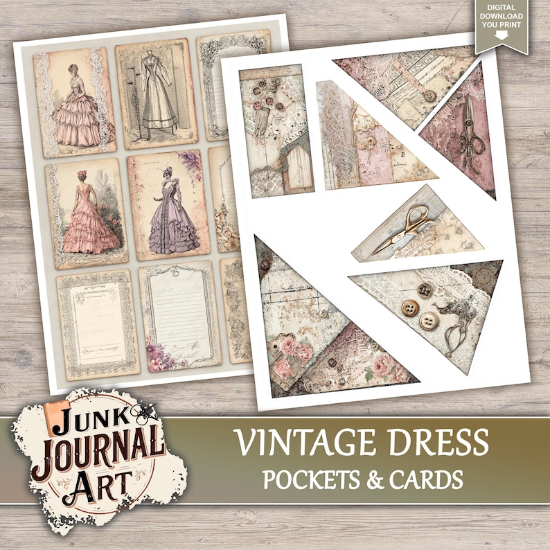 Vintage Dress Junk Journal Printable Pages - Fashion Illustration Kit ...
