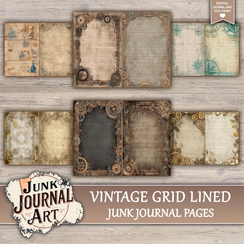 Vintage Grid Lined Junk Journal Printable Pages - Notebook Paper ...