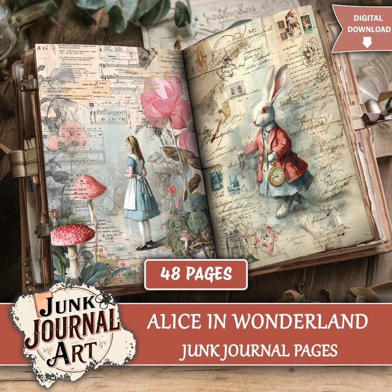Alice in Wonderland junk journal supplies