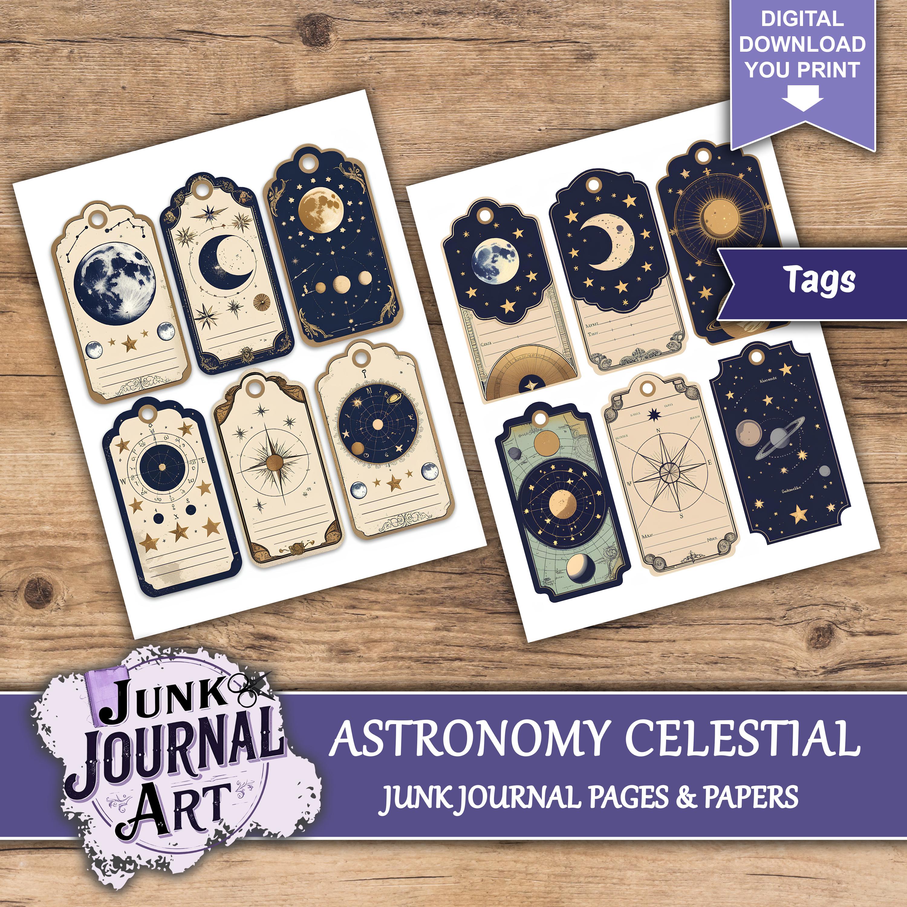 Celestial Junk Journal Pages, Vintage Astronomy Kit, Sun and Moon ...