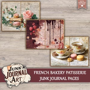 junk journal supplies, junk journal kits, junk journal paper, junk journal pages, Vintage Junk journal, French Bakery, Vintage Patisserie, Croissant Paper, Macaroon Art, Food Junk Journal, Kitchen Scrapbook, Cafe Storefront, fussy cuts