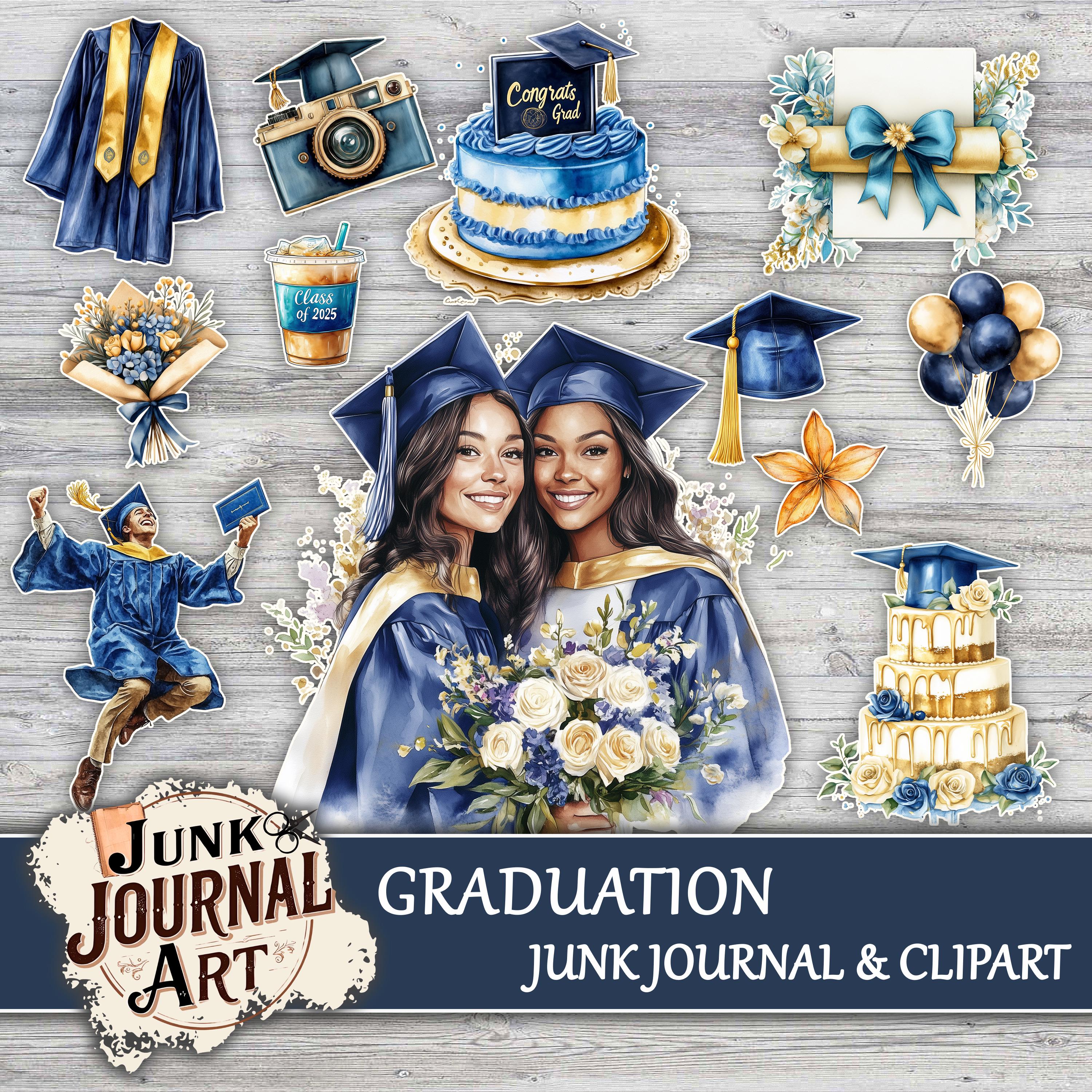 Watercolor Graduation Clipart & Junk Journal Pages, Vintage School ...